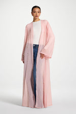 Pearl Embellished Open Abaya - Baby Pink