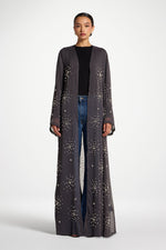 Pearl Embellished Open Abaya - Dark Grey