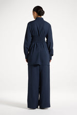 Pinstripe Belted Top - Heritage Blue