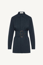 Pinstripe Belted Top - Heritage Blue