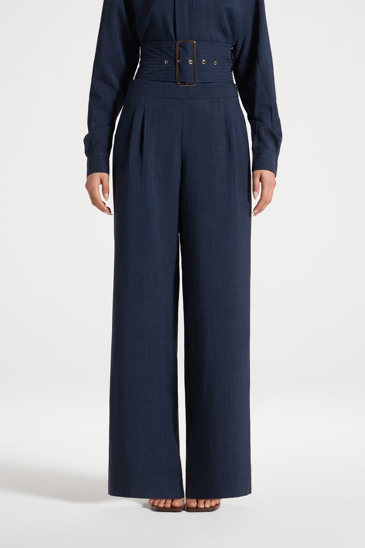 Pinstripe Wide Leg Pants - Heritage Blue