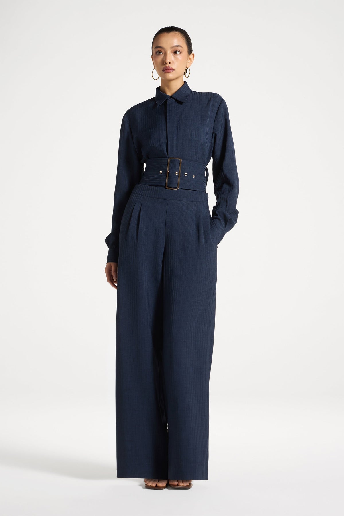 Pinstripe Wide Leg Pants - Heritage Blue