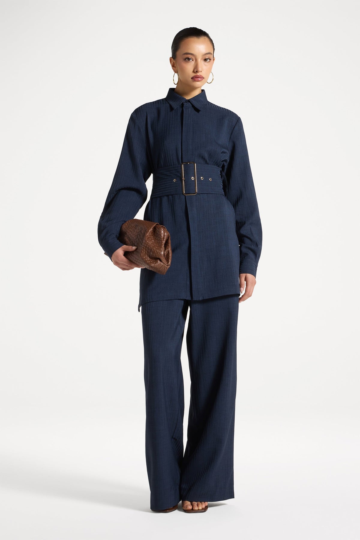 Pinstripe Wide Leg Pants - Heritage Blue