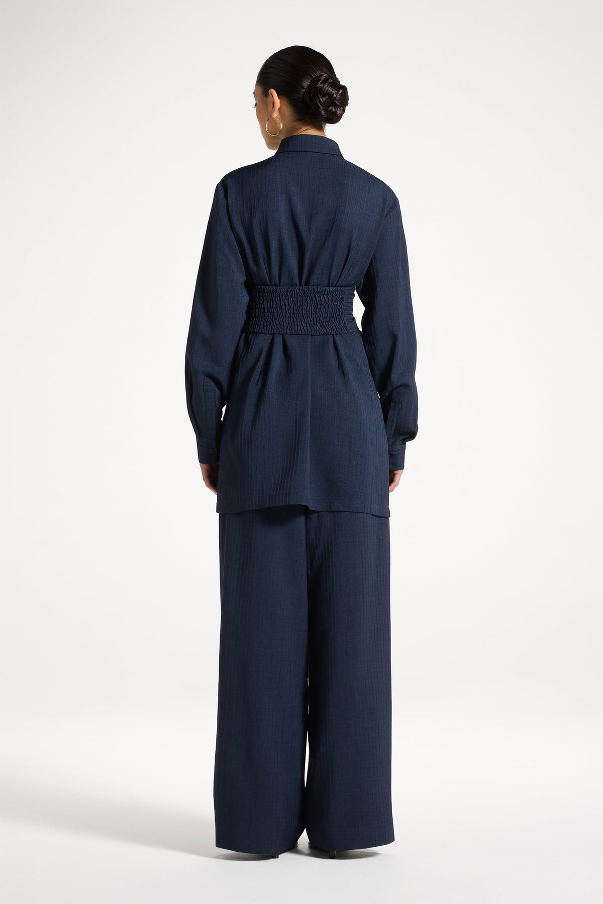 Pinstripe Wide Leg Pants - Heritage Blue