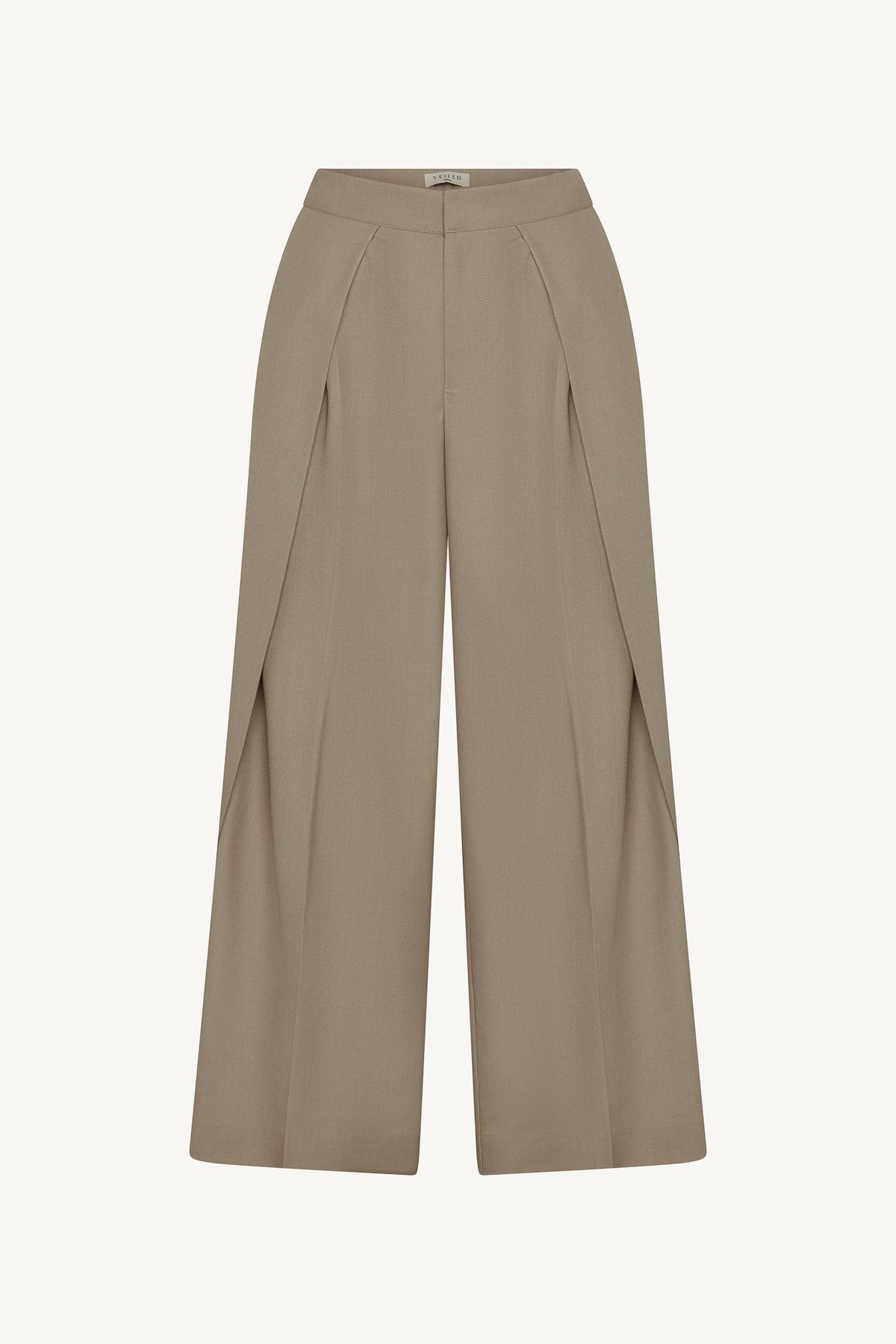 Pleat Front Wide Leg Pants - Warm Taupe