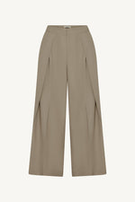 Pleat Front Wide Leg Pants - Warm Taupe