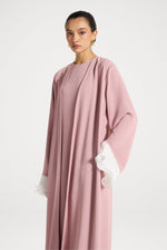 Pleated Sleeve Open Abaya - Pink