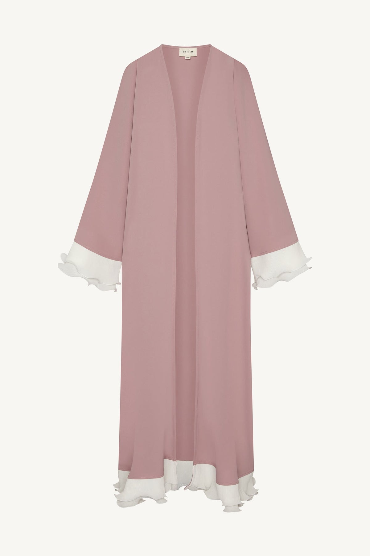 Pleated Sleeve Open Abaya - Pink