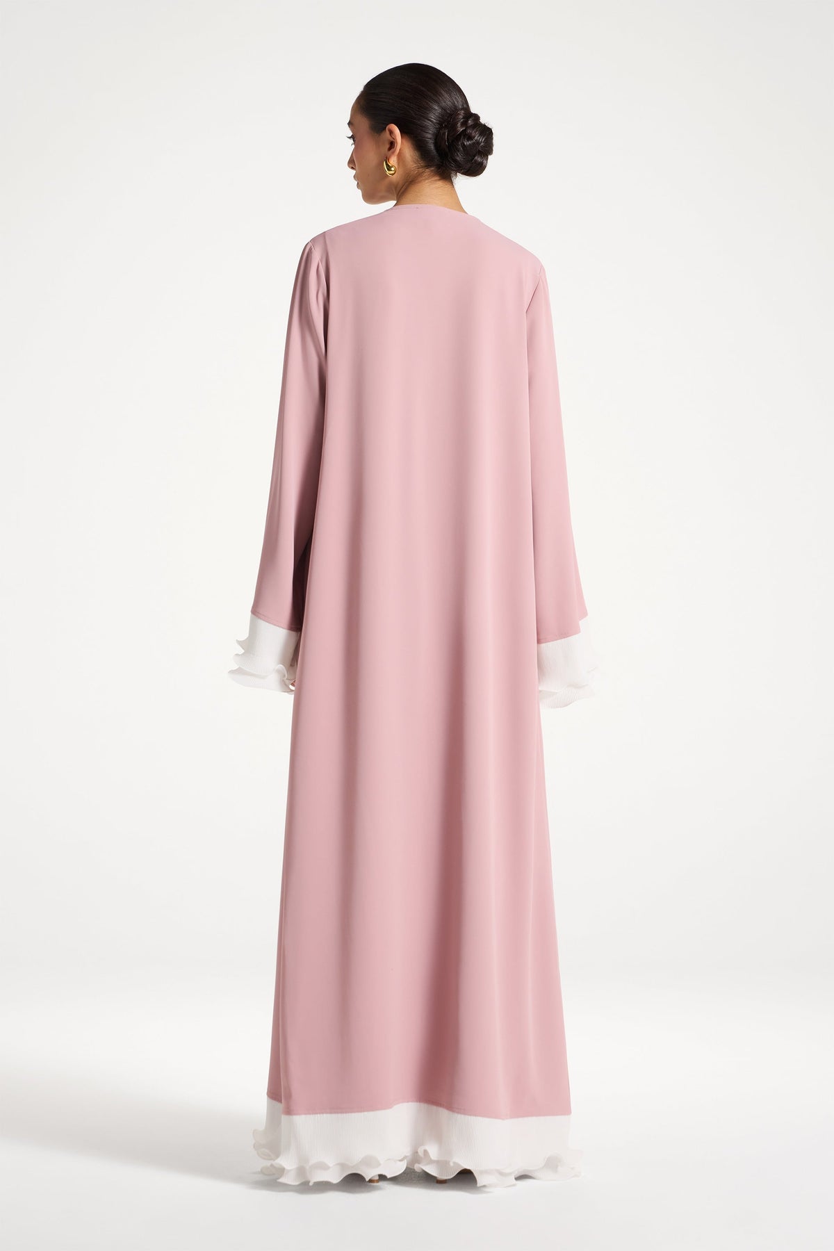 Pleated Sleeve Open Abaya - Pink