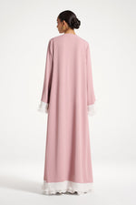 Pleated Sleeve Open Abaya - Pink