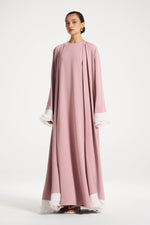 Pleated Sleeve Open Abaya - Pink