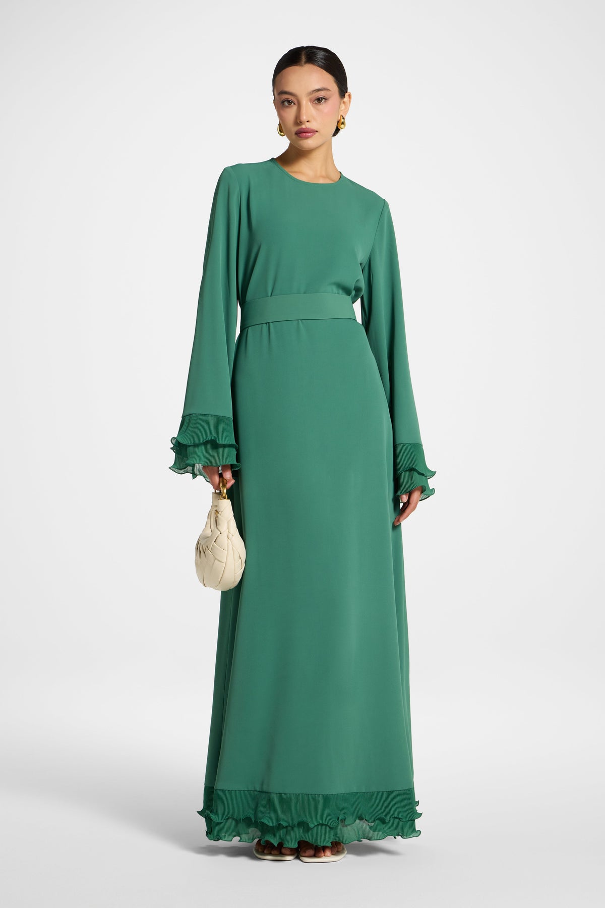 Plisse Sleeve Maxi Dress - Basil