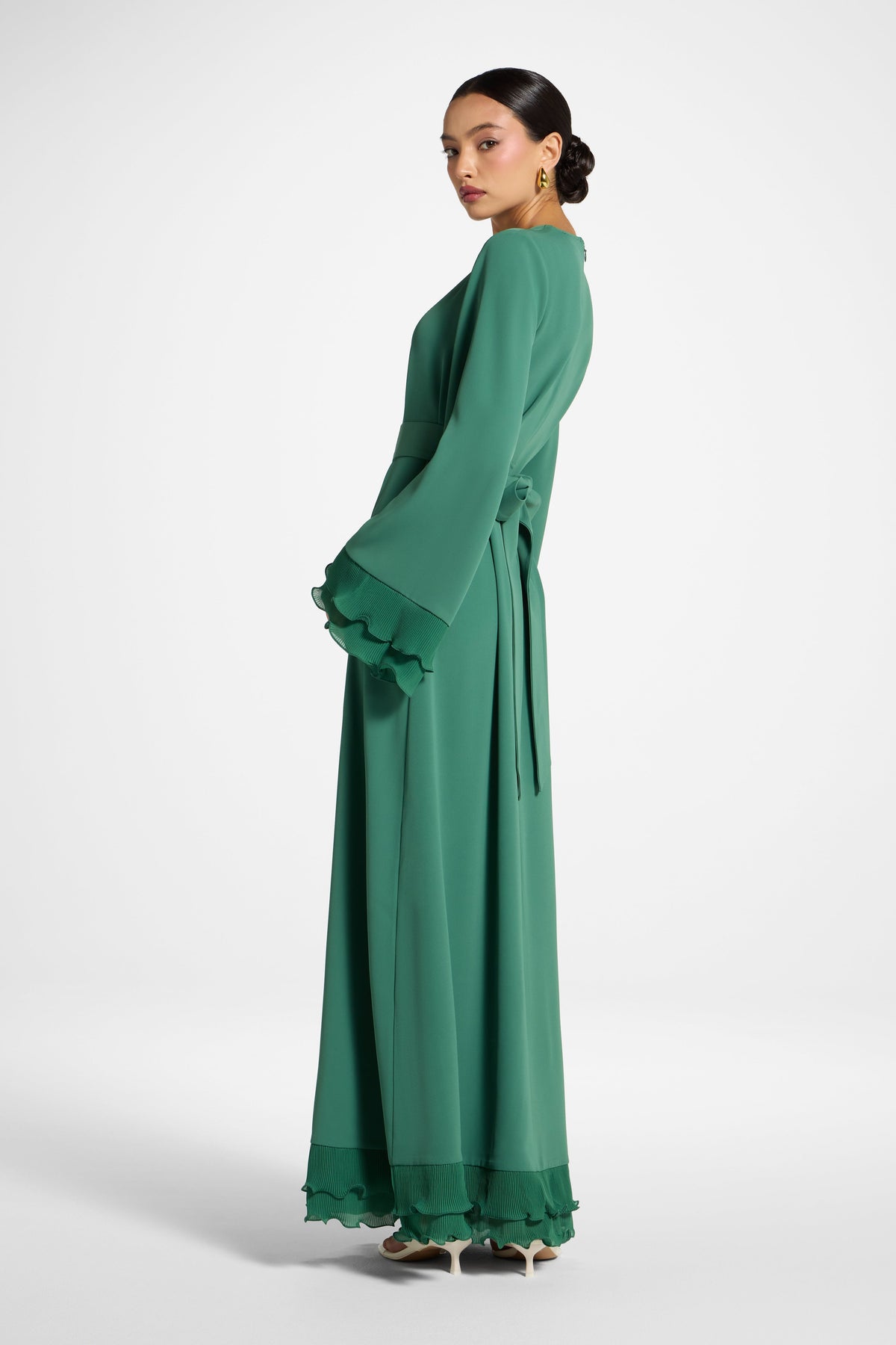 Plisse Sleeve Maxi Dress - Basil