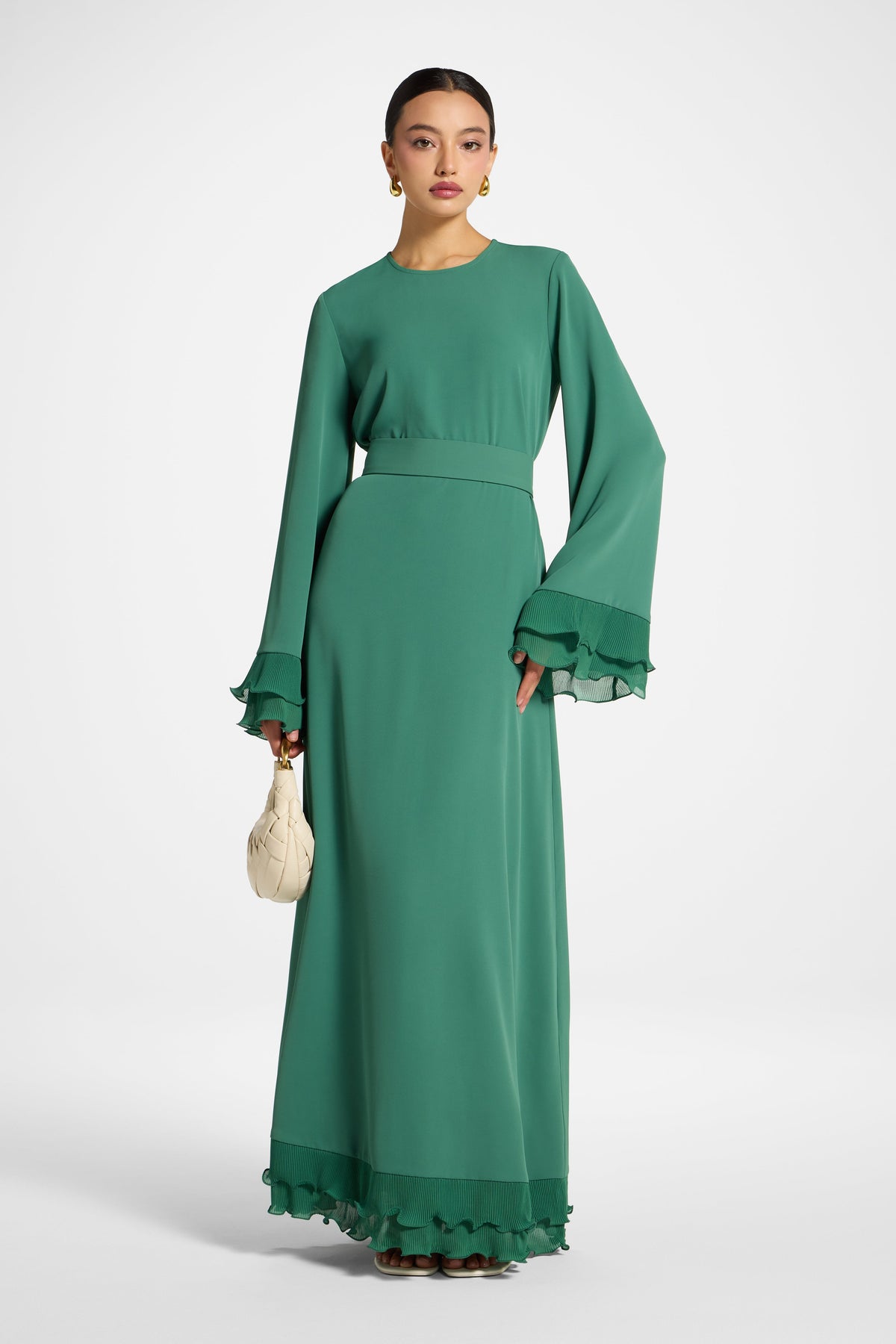 Plisse Sleeve Maxi Dress - Basil