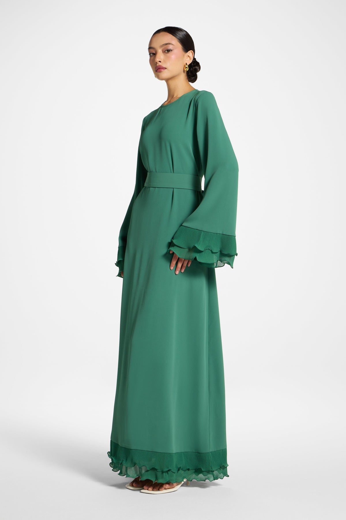 Plisse Sleeve Maxi Dress - Basil