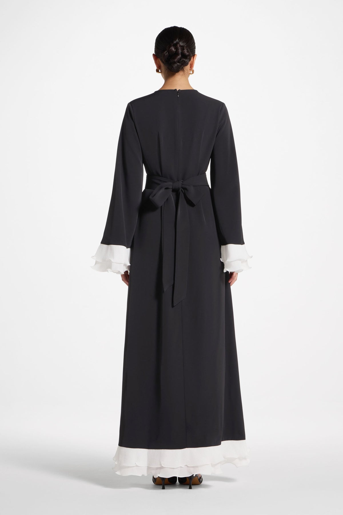 Plisse Sleeve Maxi Dress - Black