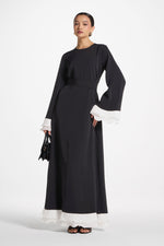 Plisse Sleeve Maxi Dress - Black