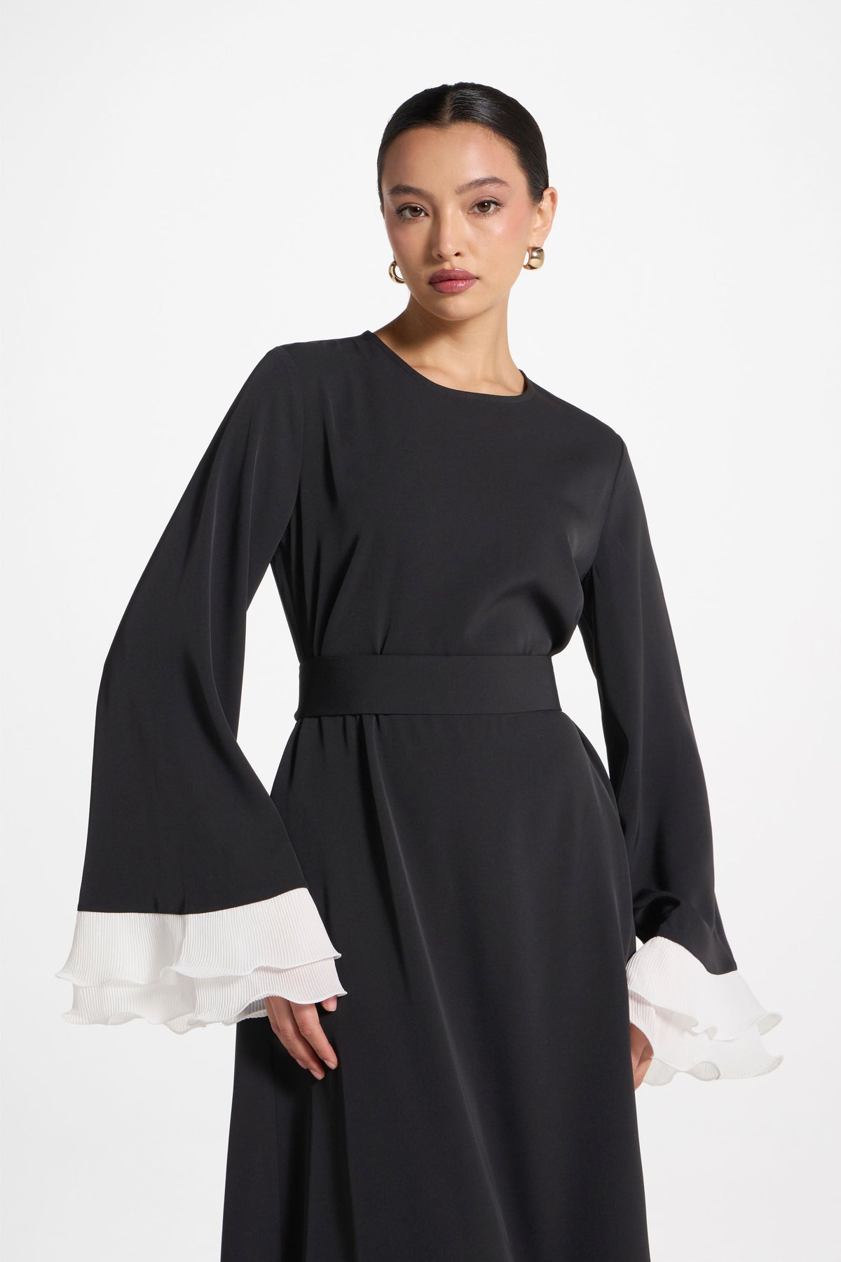 Plisse Sleeve Maxi Dress - Black