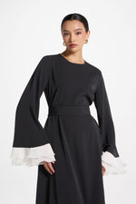 Plisse Sleeve Maxi Dress - Black