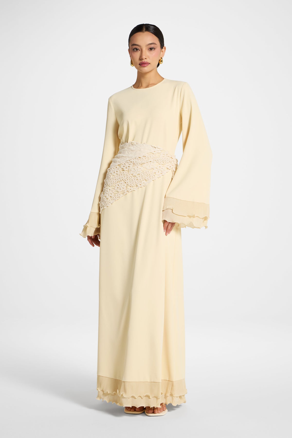 Plisse Sleeve Maxi Dress - Custard