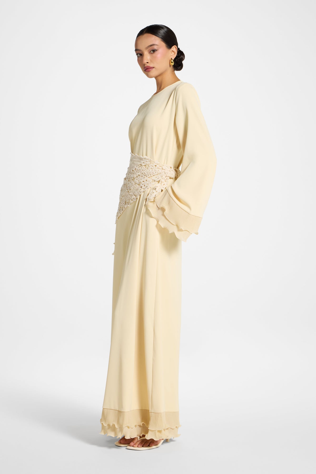 Plisse Sleeve Maxi Dress - Custard