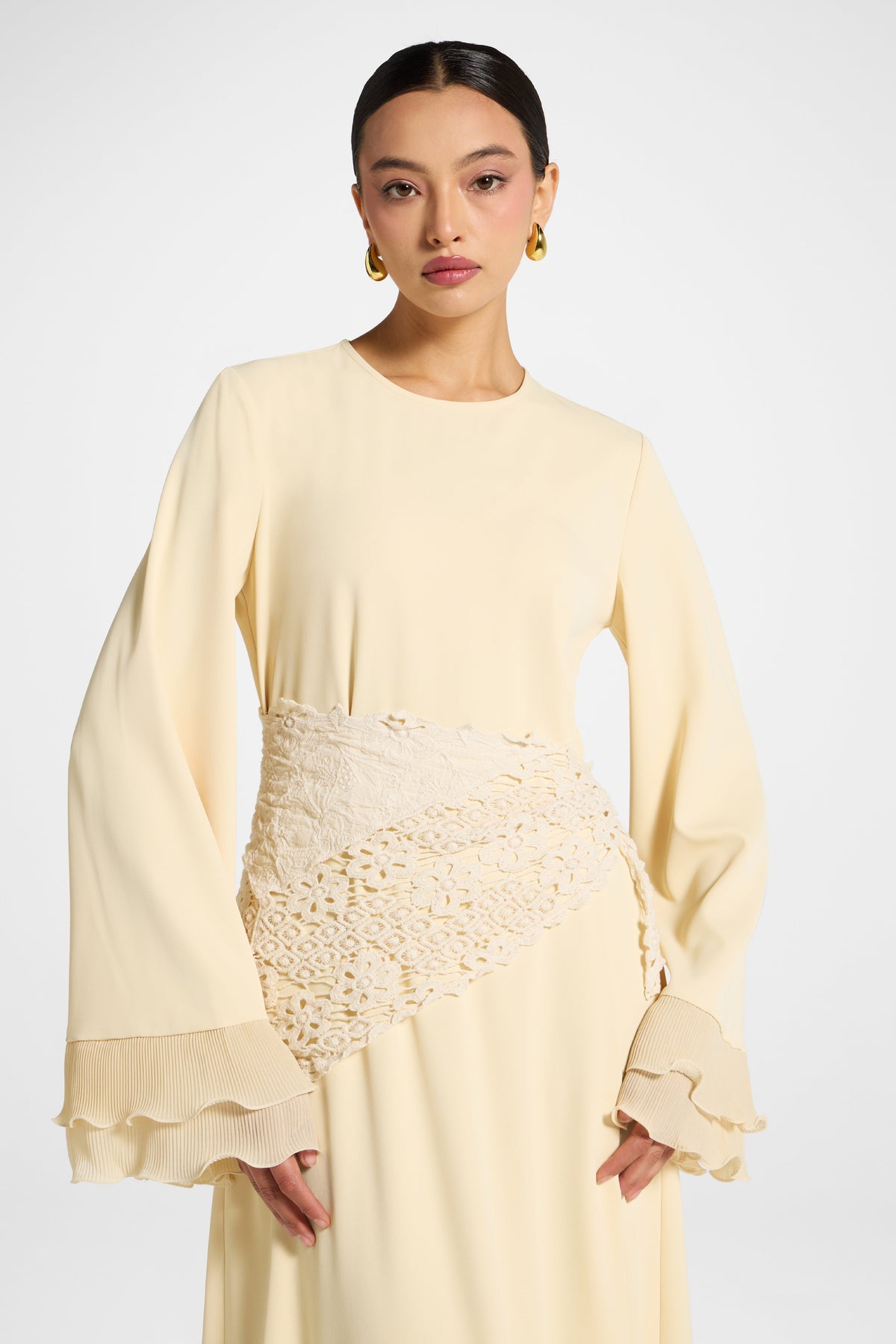 Plisse Sleeve Maxi Dress - Custard