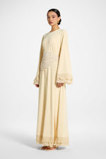 Plisse Sleeve Maxi Dress - Custard