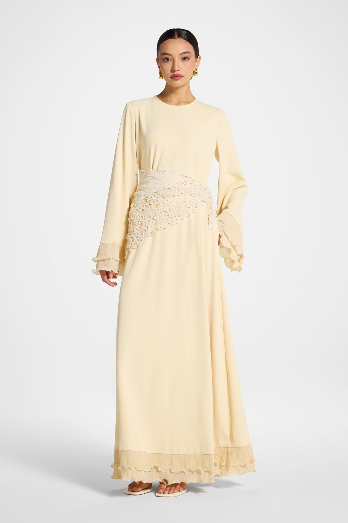 Plisse Sleeve Maxi Dress - Custard