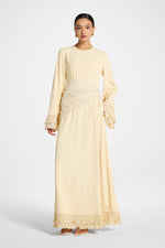 Plisse Sleeve Maxi Dress - Custard