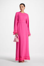 Plisse Sleeve Maxi Dress - Pink