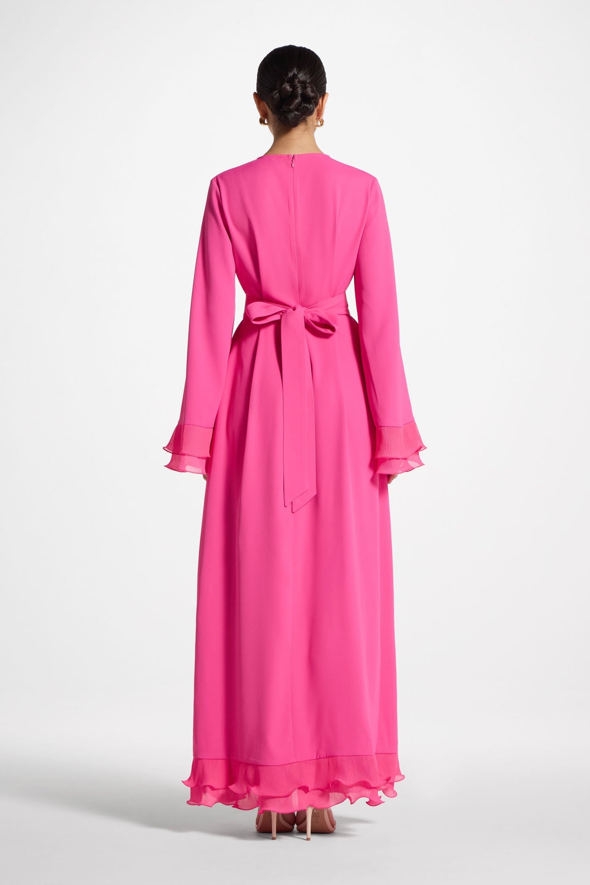 Plisse Sleeve Maxi Dress - Pink