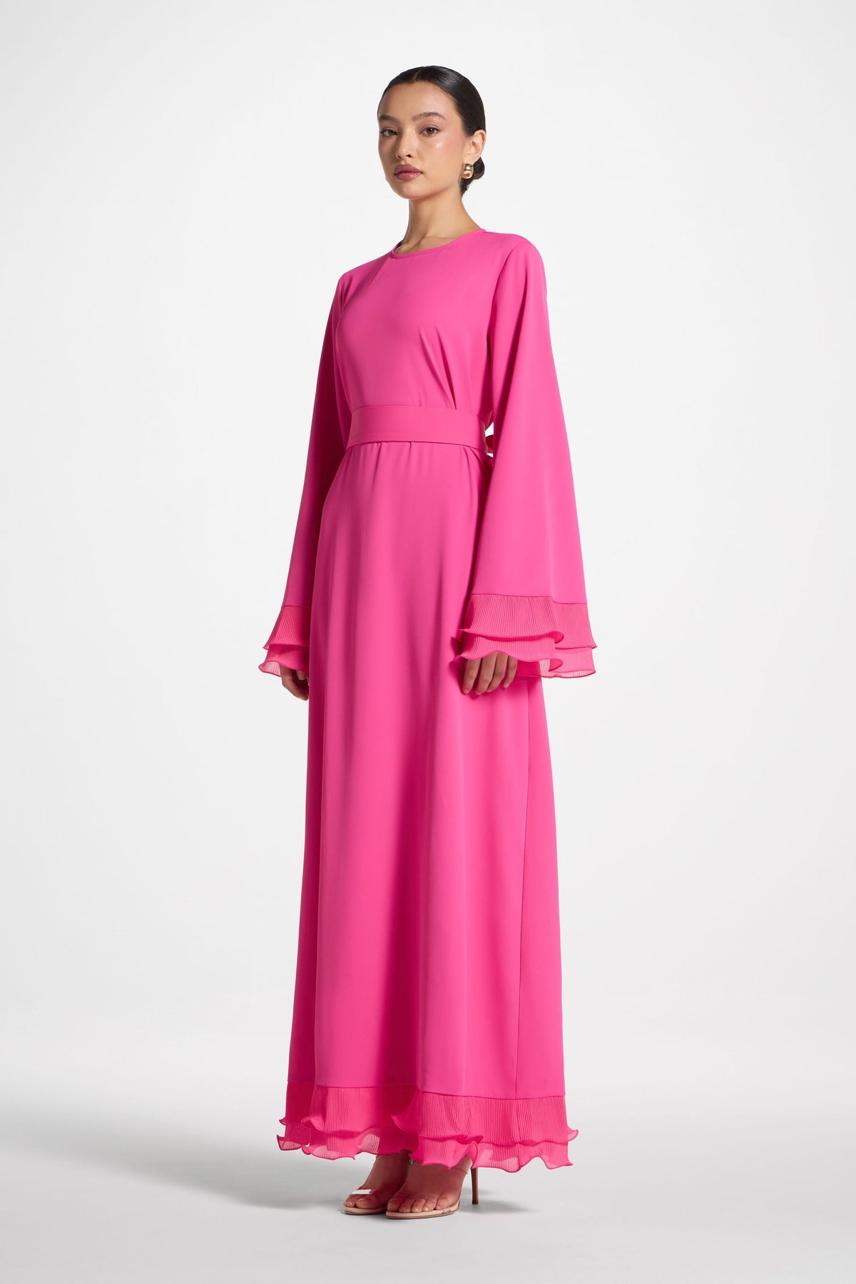 Plisse Sleeve Maxi Dress - Pink