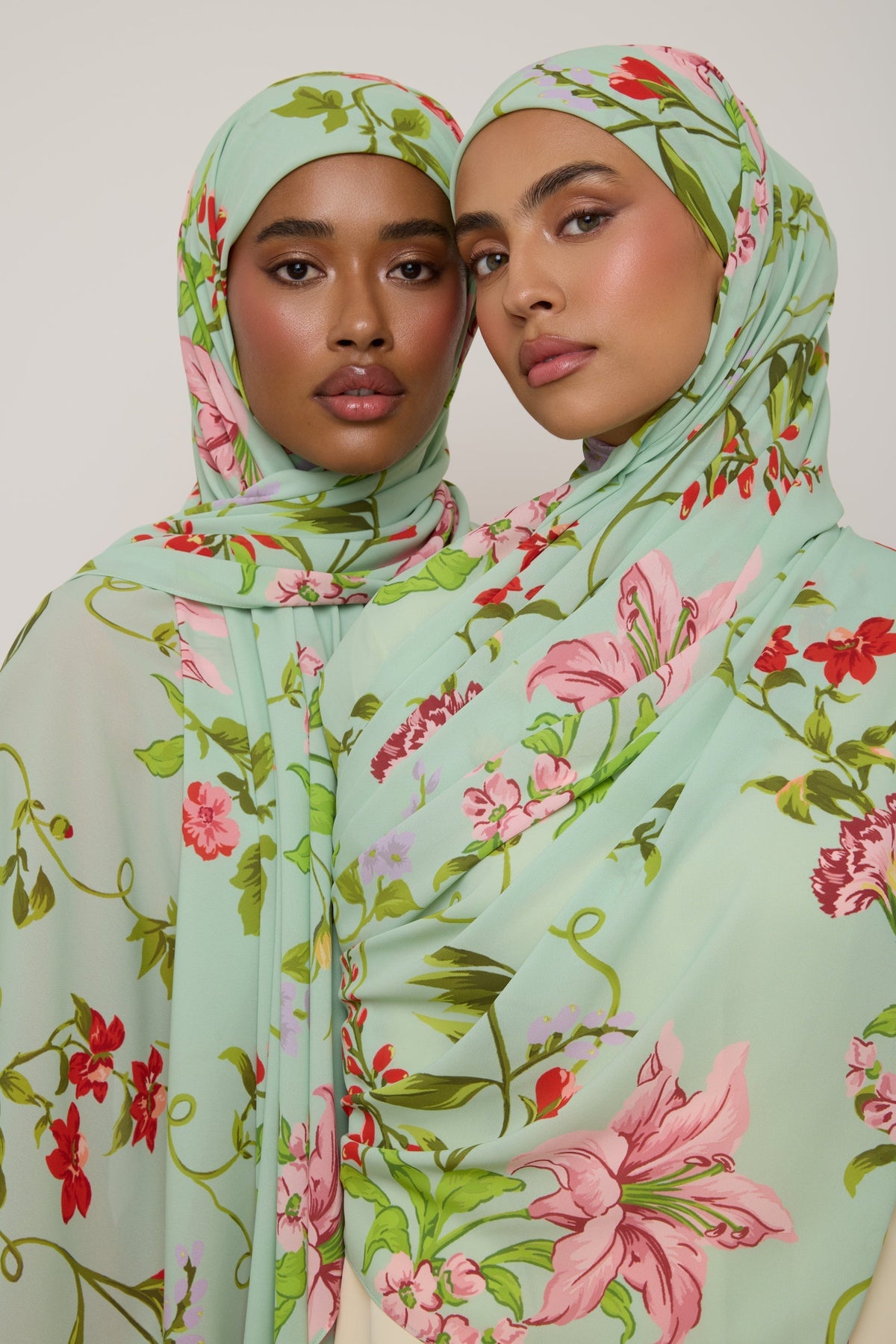 Printed Chiffon Hijab - Pastel Green Floral