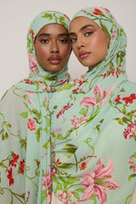 Printed Chiffon Hijab - Pastel Green Floral