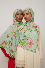 Printed Chiffon Hijab - Pastel Green Floral