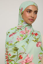 Printed Chiffon Hijab - Pastel Green Floral