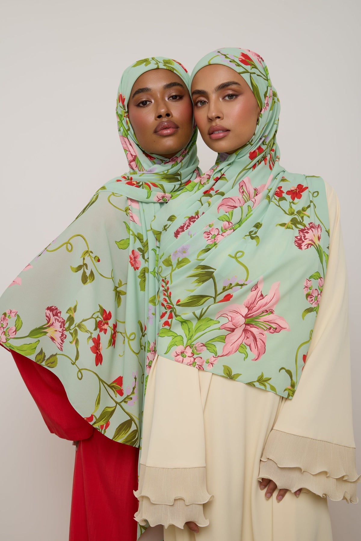 Printed Chiffon Hijab - Pastel Green Floral