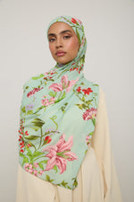 Printed Chiffon Hijab - Pastel Green Floral