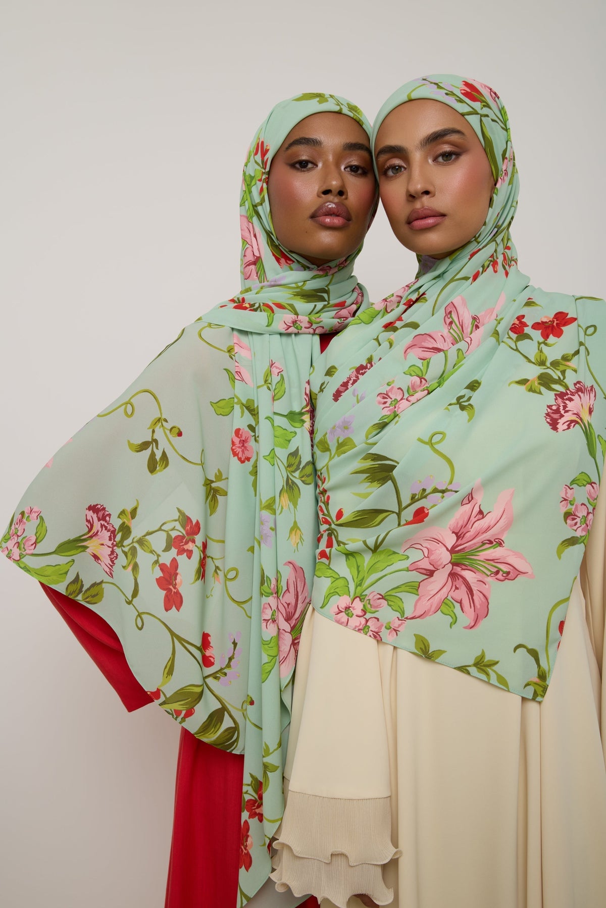 Printed Chiffon Hijab - Pastel Green Floral