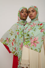 Printed Chiffon Hijab - Pastel Green Floral