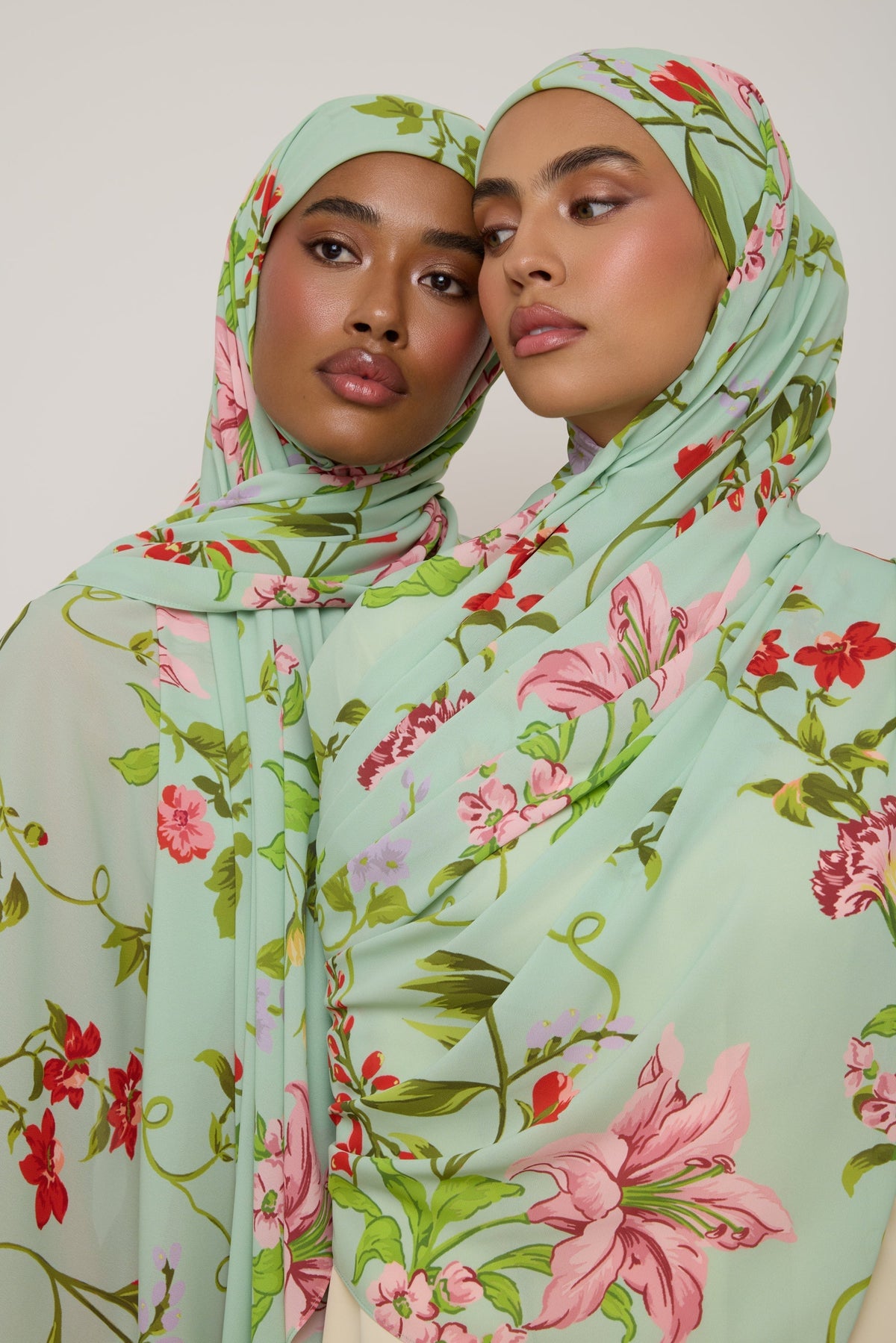 Printed Chiffon Hijab - Pastel Green Floral
