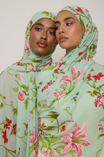 Printed Chiffon Hijab - Pastel Green Floral