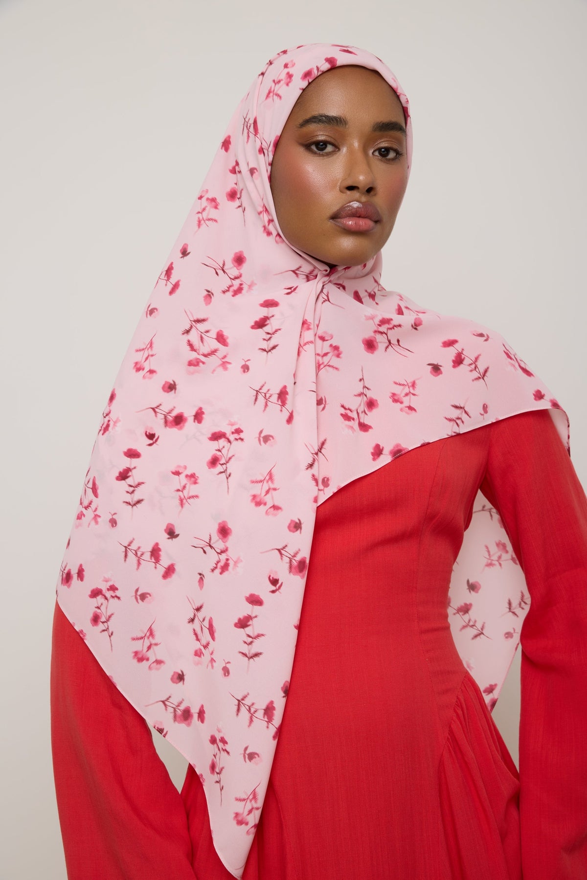 Printed Chiffon Hijab - Pink Floral Ditsy