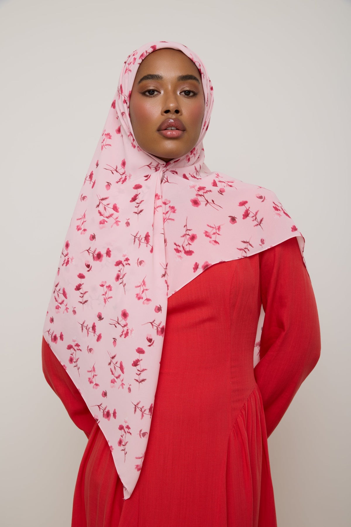 Printed Chiffon Hijab - Pink Floral Ditsy