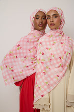 Printed Chiffon Hijab - Pink Picnic