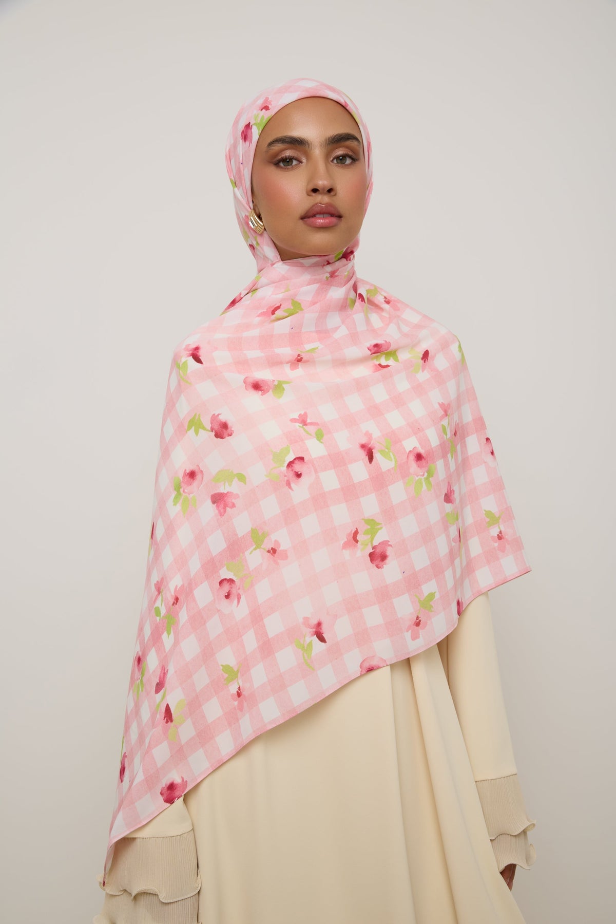 Printed Chiffon Hijab - Pink Picnic