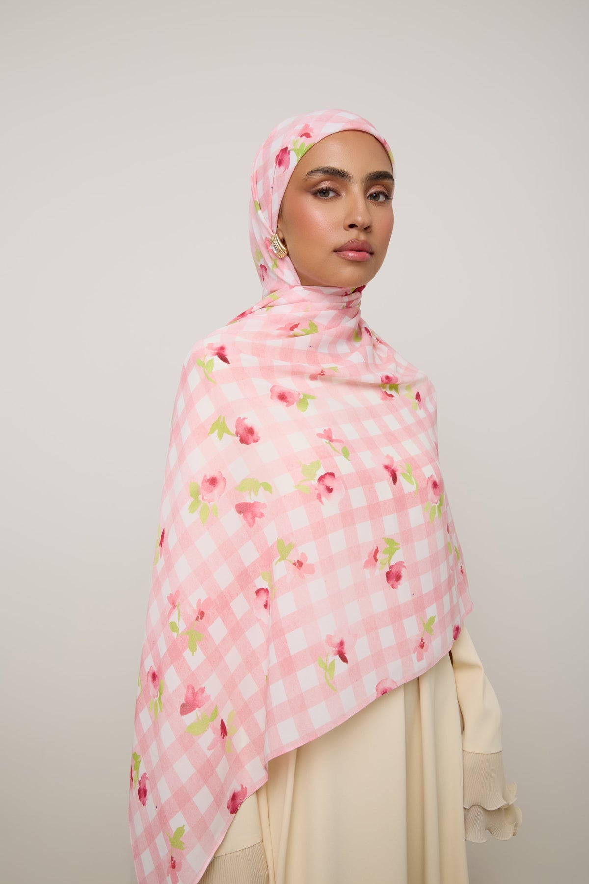 Printed Chiffon Hijab - Pink Picnic