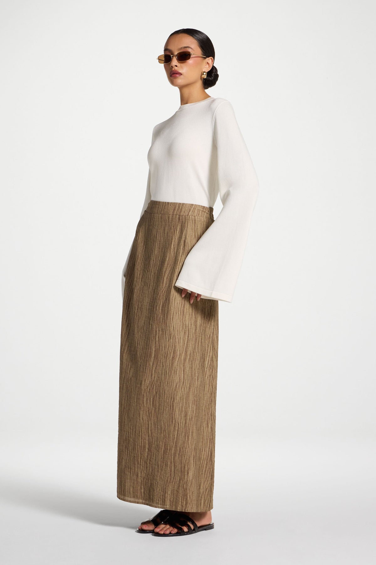 Printed Maxi Skirt - Brown