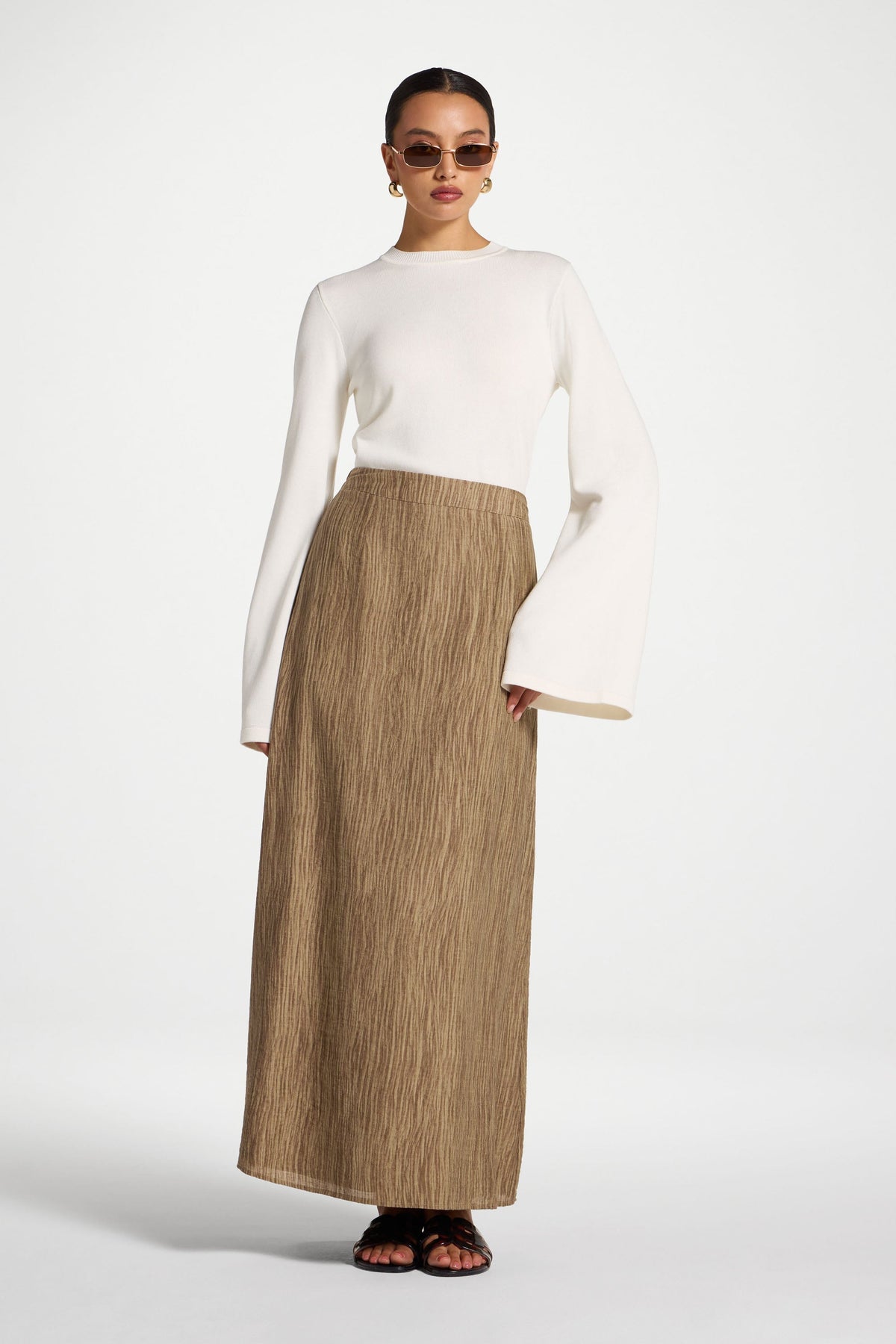 Printed Maxi Skirt - Brown