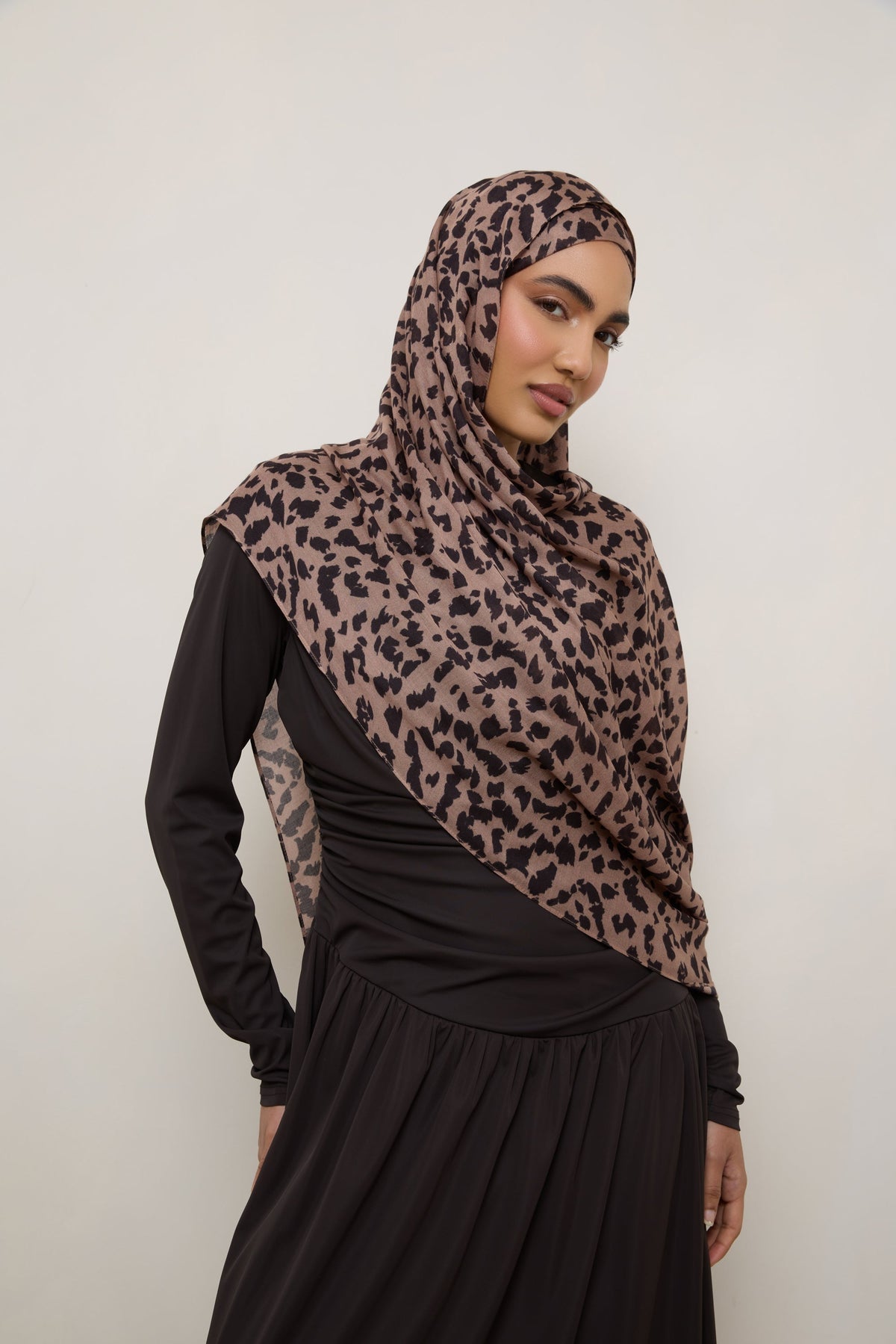 Printed Modal Hijab - Mocha Leopard